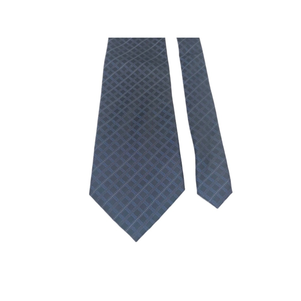 Calvin Klein Men's Tie‎ Navy Blue Geometric Check Print Modern 100% Silk